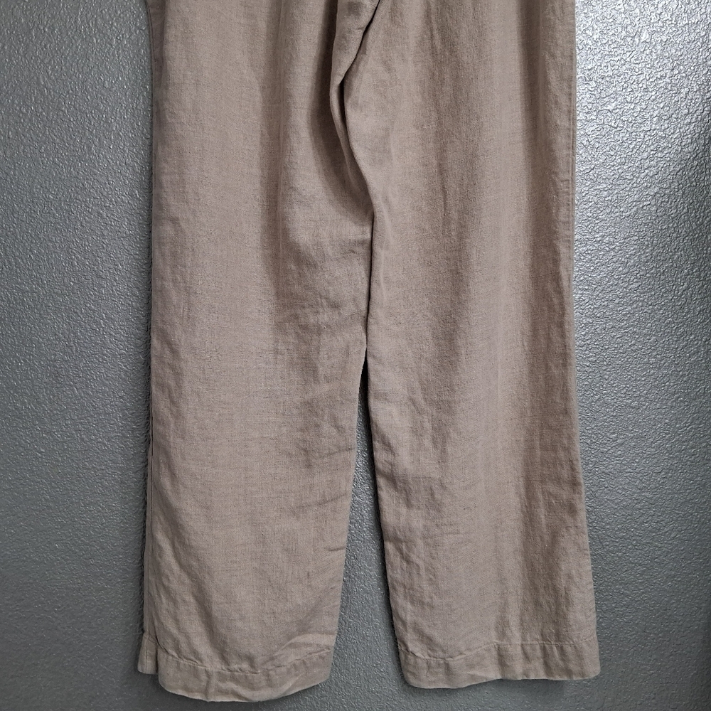 Tan 100% Linen Wide Leg Pants Size 12 - Picture 6 of 7